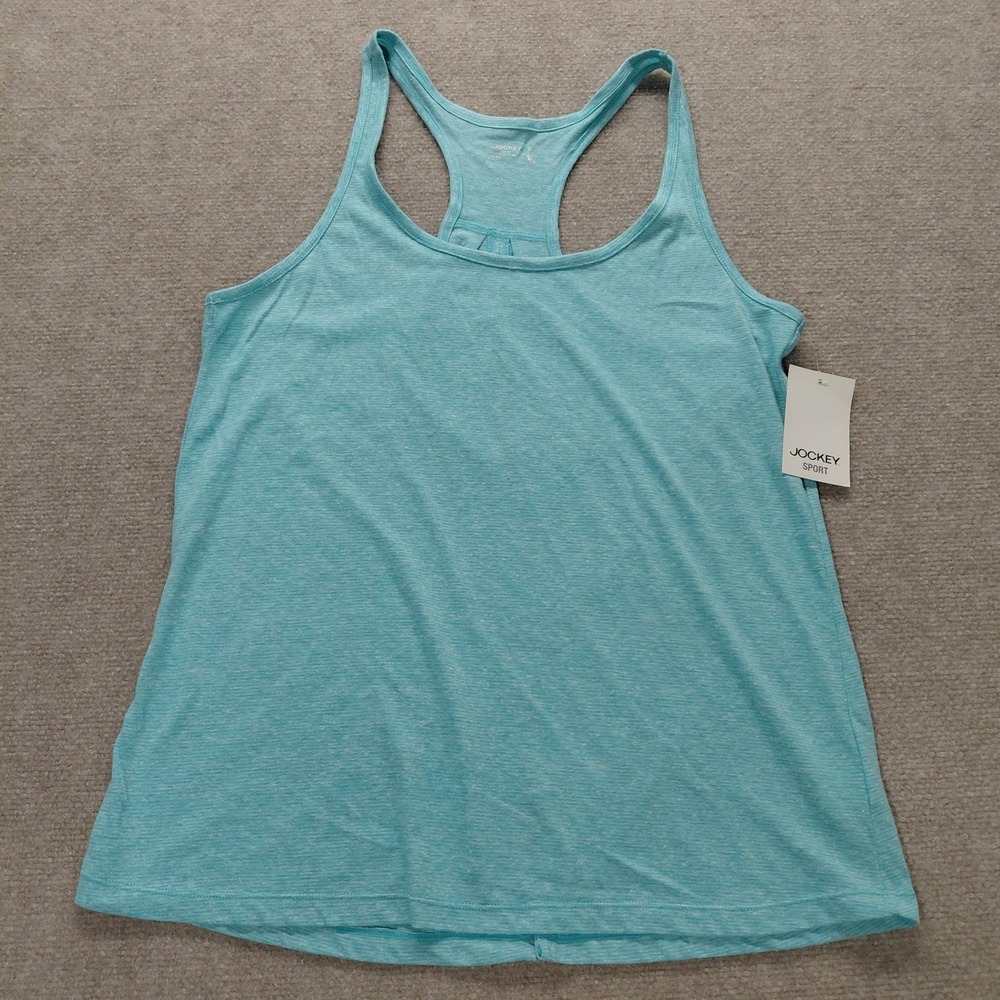 Jockey Womens Size XL Tropical Teal Free Flow Jersey Tank Open Back Cotton Blend